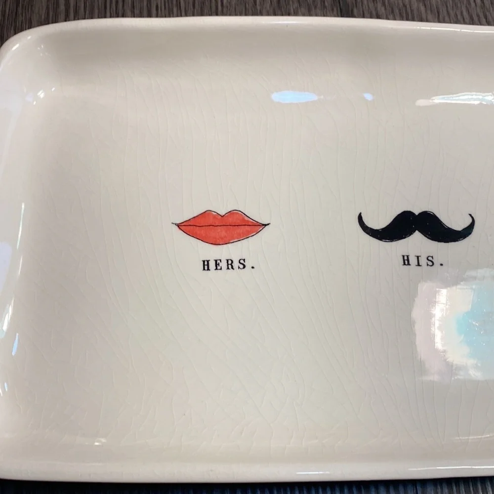 Magenta Serving Platter. Hers His Ours. Super cute! Lips and moustache.